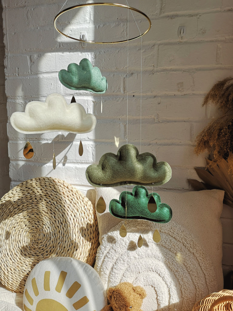 Green Baby Boy Mobile | Handmade Felt Cloud Mobile | The Butter Flying