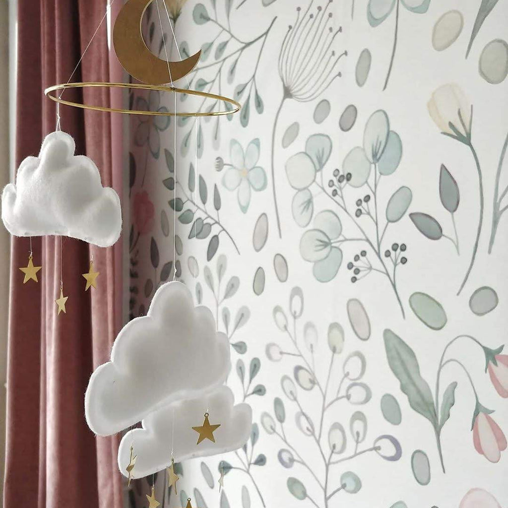 Mobile bébé nuages et étoiles- Blanc / doré - The Butter Flying