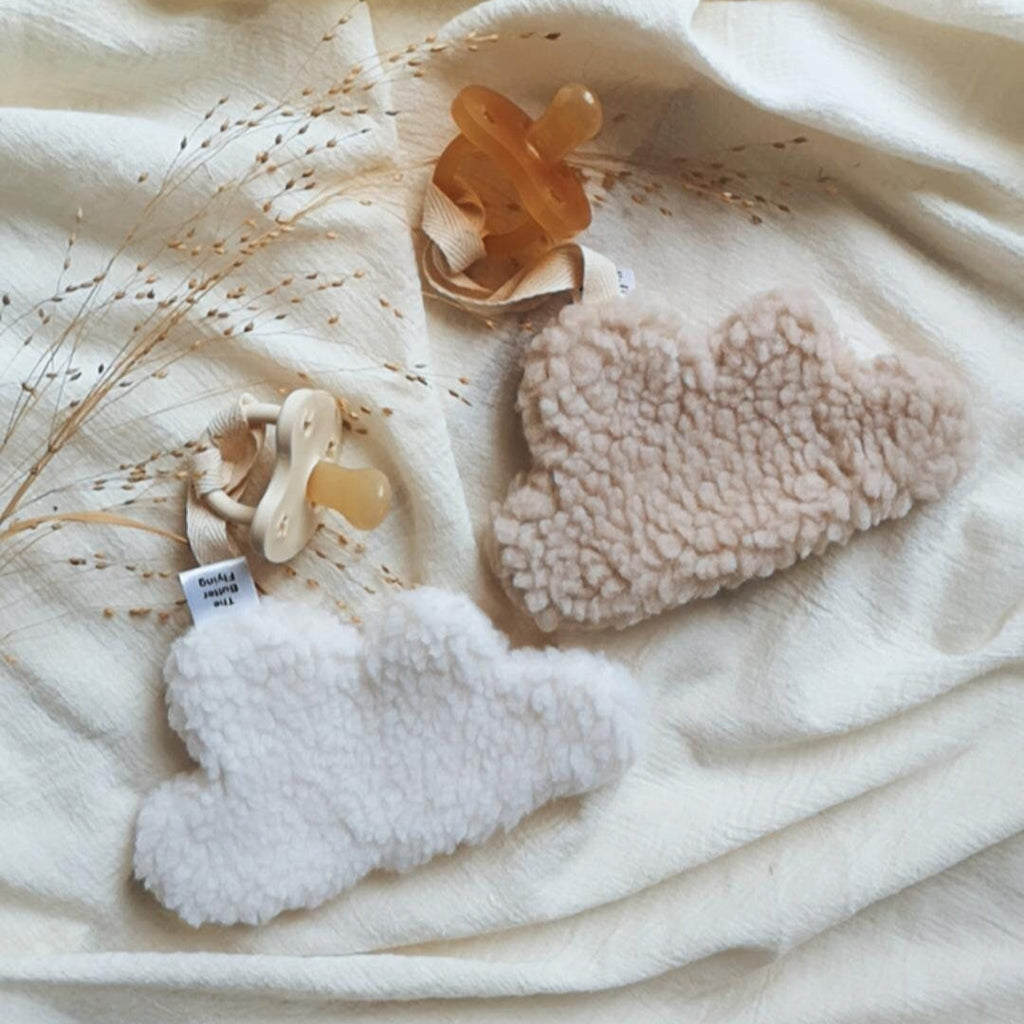 ​Attache Tetine Nuage- Blanc et Beige - Pacifier Clip Cloud - Beige and White-The Butter Flying