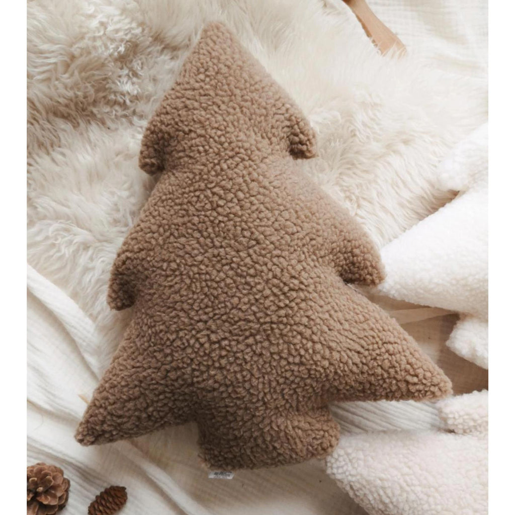 Coussin Sapin de Noel, Doux coussin de Noel en sherpa blanc décoratif pour chalet theme Noel, Décoration coussin chalet ski